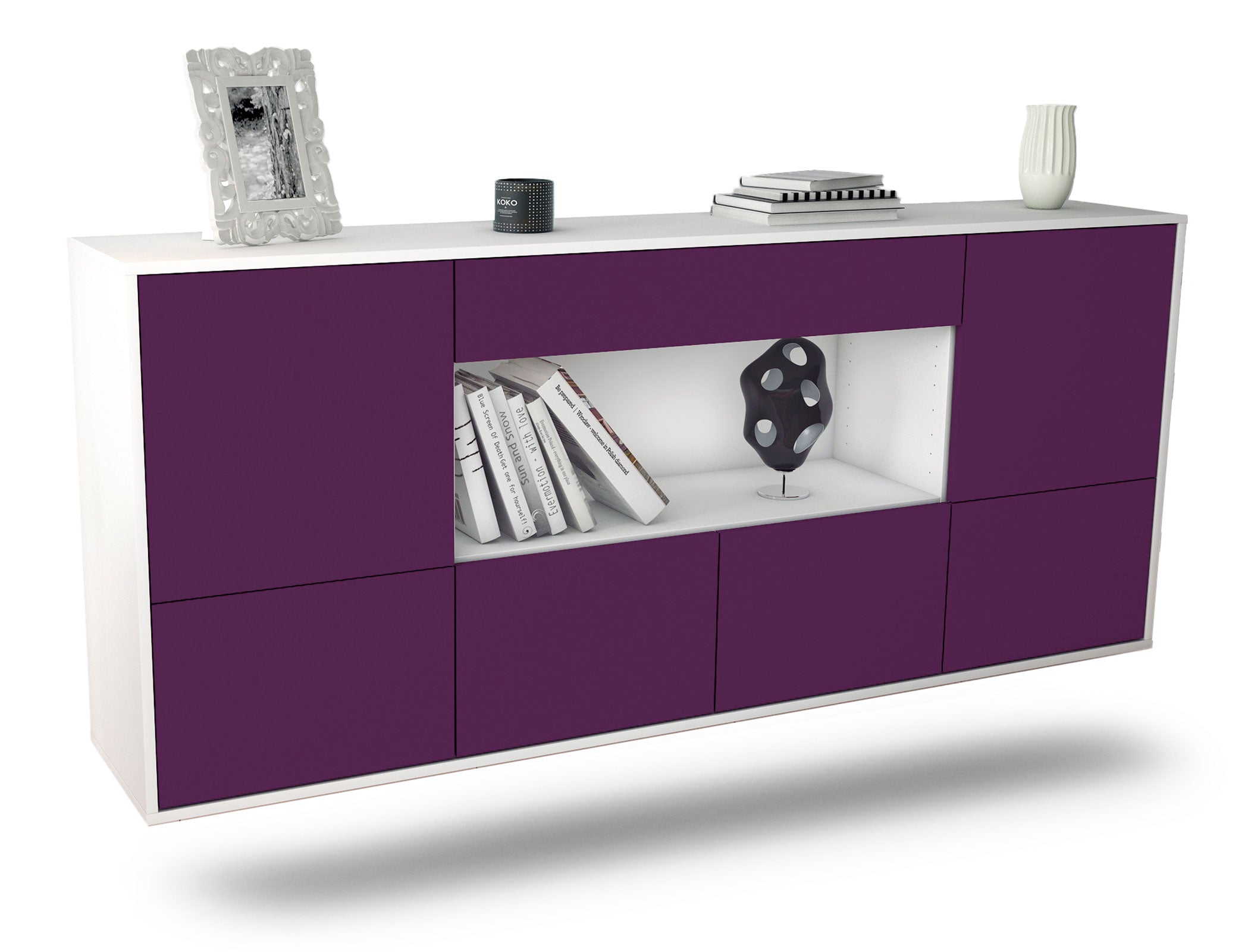 Sideboard Fullerton | hängend | Korpus Weiß | Front in Lila | 180x79x35cm (BxHxT) 1 Sideboard Fullerton | hängend | Korpus Weiß | Front in Lila | 180x79x35cm (BxHxT)