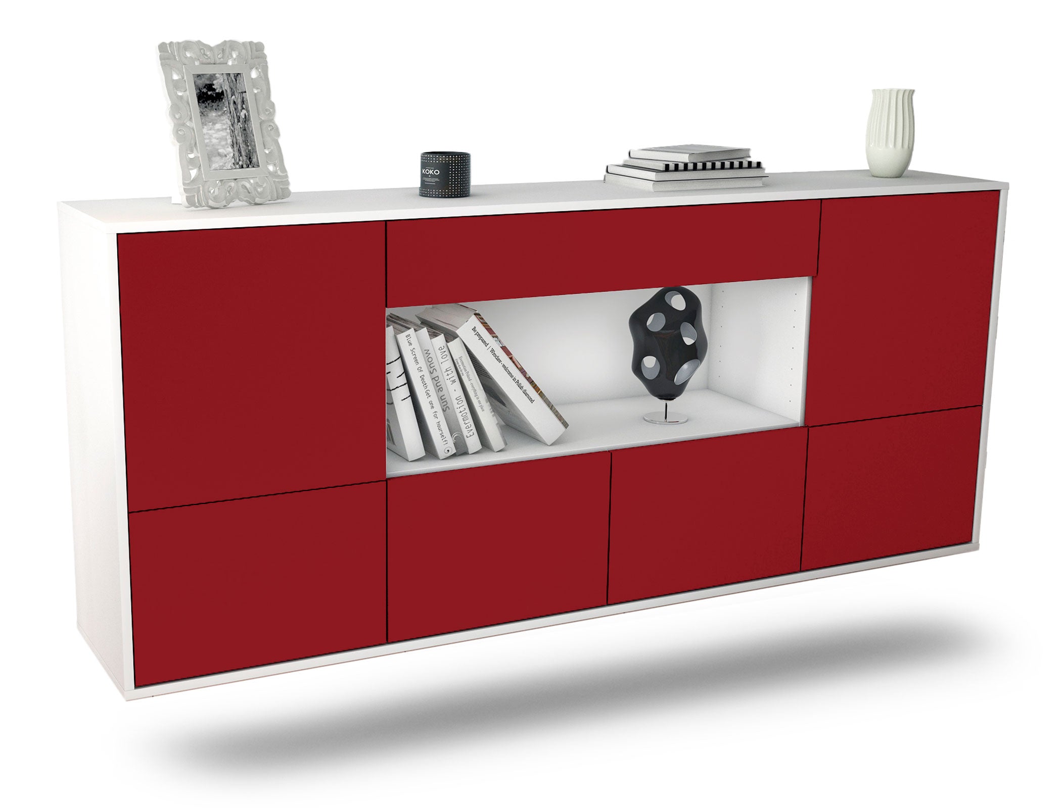 Sideboard Fullerton | hängend | Korpus Weiß | Front in Bordeaux | 180x79x35cm (BxHxT) 1 Sideboard Fullerton | hängend | Korpus Weiß | Front in Bordeaux | 180x79x35cm (BxHxT)