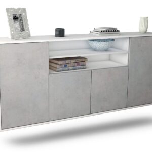 Sideboard Mesquite | hängend | Korpus Weiß | Front in Beton Optik | 180x79x35cm (BxHxT)