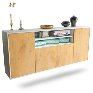 Sideboard Mesquite | hängend | Korpus Weiß | Front in Eiche Holz Optik | 180x79x35cm (BxHxT)