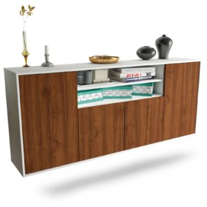 Sideboard Mesquite | hängend | Korpus Weiß | Front in Walnuss Holz Optik | 180x79x35cm (BxHxT)