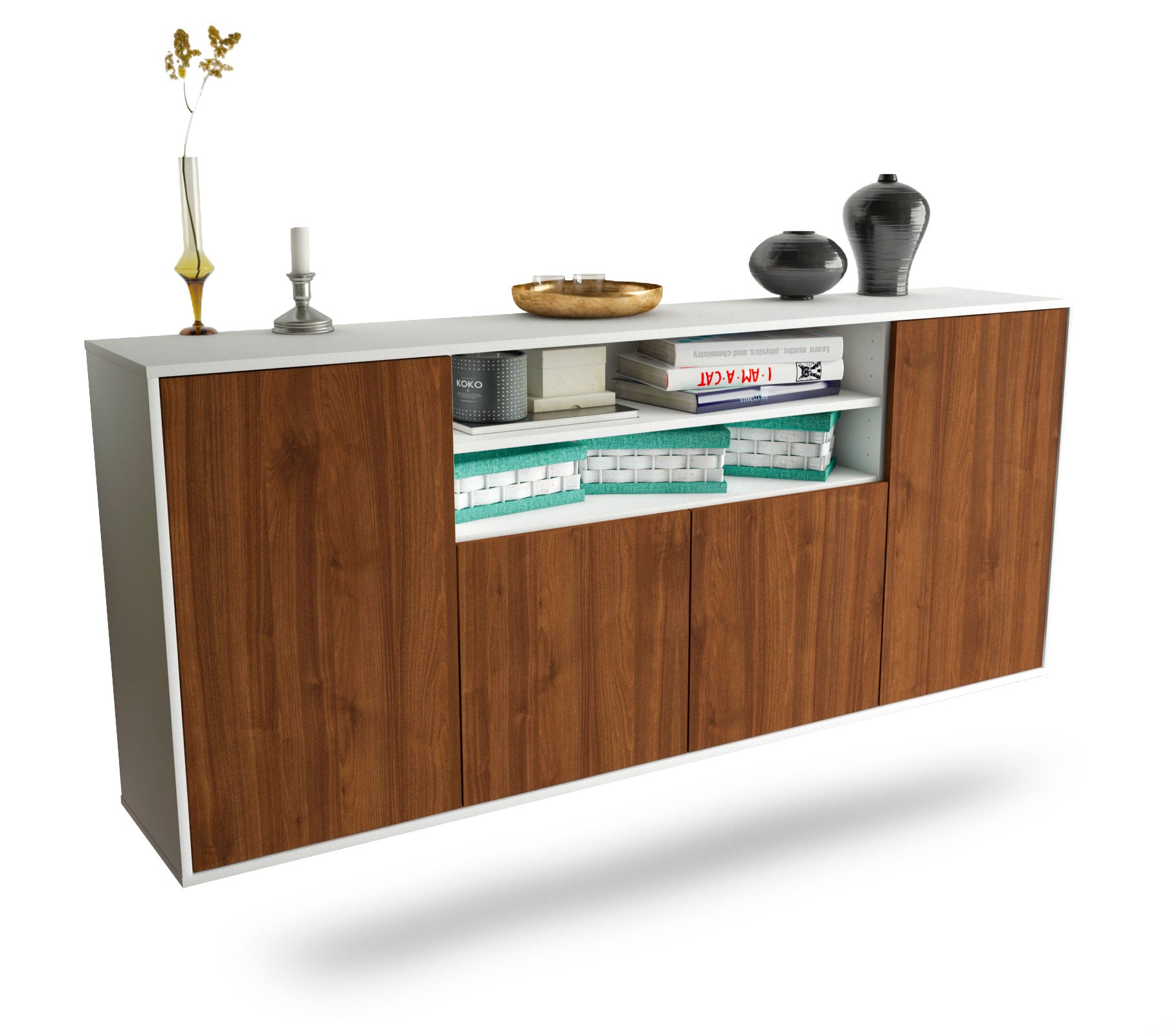 Sideboard Mesquite | hängend | Korpus Weiß | Front in Walnuss Holz Optik | 180x79x35cm (BxHxT) 1 Sideboard Mesquite | hängend | Korpus Weiß | Front in Walnuss Holz Optik | 180x79x35cm (BxHxT)