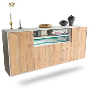 Sideboard Mesquite | hängend | Korpus Weiß | Front in Pinie Holz Optik | 180x79x35cm (BxHxT)