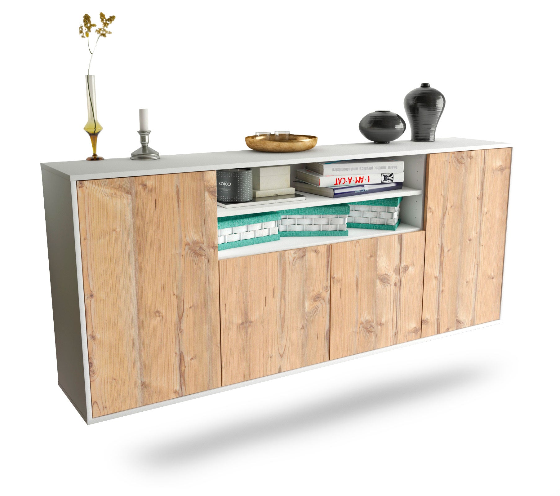 Sideboard Mesquite | hängend | Korpus Weiß | Front in Pinie Holz Optik | 180x79x35cm (BxHxT) 1 Sideboard Mesquite | hängend | Korpus Weiß | Front in Pinie Holz Optik | 180x79x35cm (BxHxT)