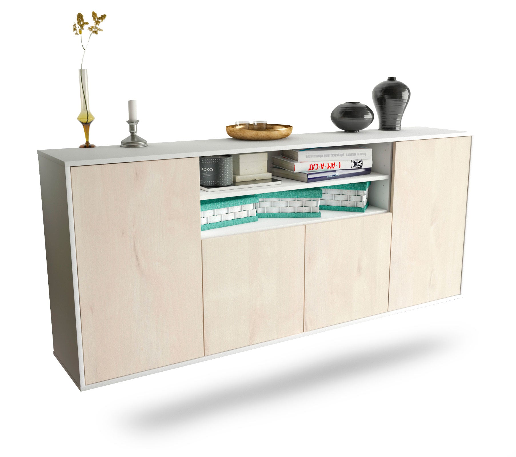 Sideboard Mesquite | hängend | Korpus Weiß | Front in Zeder Holz Optik | 180x79x35cm (BxHxT) 1 Sideboard Mesquite | hängend | Korpus Weiß | Front in Zeder Holz Optik | 180x79x35cm (BxHxT)