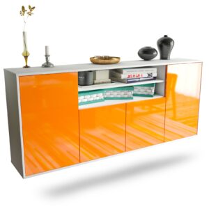 Sideboard Mesquite | hängend | Korpus Weiß | Front in Hochglanz Orange | 180x79x35cm (BxHxT)