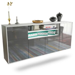 Sideboard Mesquite | hängend | Korpus Weiß | Front in Hochglanz Grau | 180x79x35cm (BxHxT)