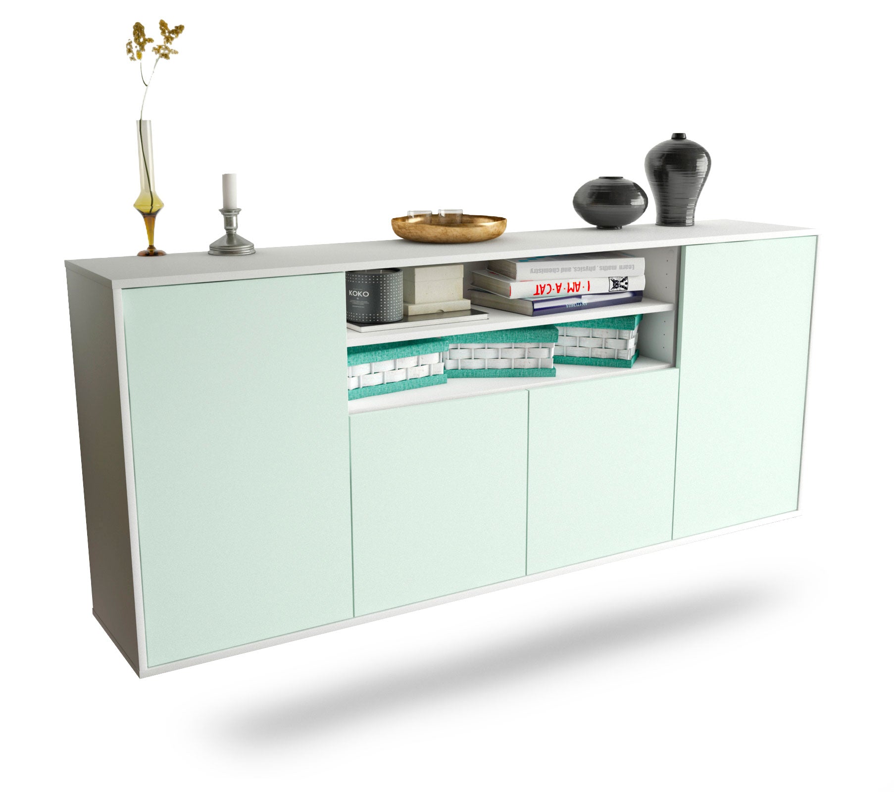 Sideboard Mesquite | hängend | Korpus Weiß | Front in Mint | 180x79x35cm (BxHxT) 1 Sideboard Mesquite | hängend | Korpus Weiß | Front in Mint | 180x79x35cm (BxHxT)