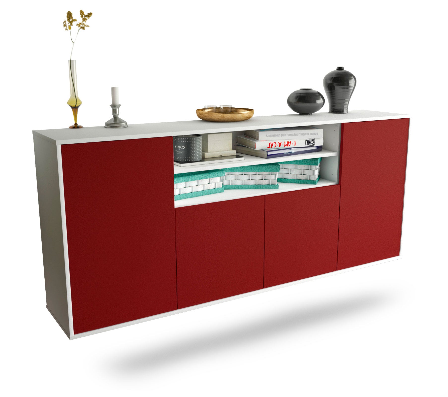 Sideboard Mesquite | hängend | Korpus Weiß | Front in Bordeaux | 180x79x35cm (BxHxT) 1 Sideboard Mesquite | hängend | Korpus Weiß | Front in Bordeaux | 180x79x35cm (BxHxT)