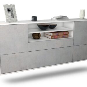 Sideboard Elk Grove | hängend | Korpus Weiß | Front in Beton Optik | 180x79x35cm (BxHxT)