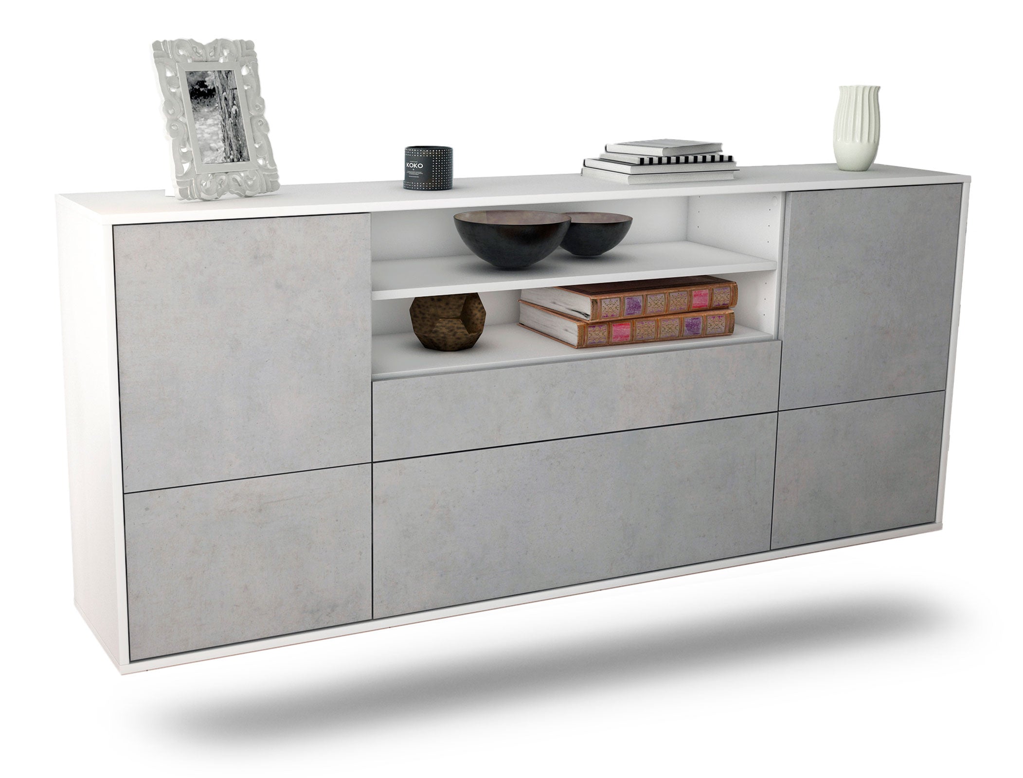 Sideboard Elk Grove | hängend | Korpus Weiß | Front in Beton Optik | 180x79x35cm (BxHxT) 1 Sideboard Elk Grove | hängend | Korpus Weiß | Front in Beton Optik | 180x79x35cm (BxHxT)