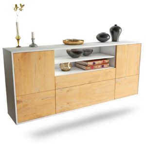 Sideboard Elk Grove | hängend | Korpus Weiß | Front in Eiche Holz Optik | 180x79x35cm (BxHxT)