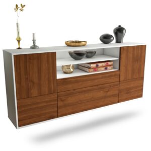 Sideboard Elk Grove | hängend | Korpus Weiß | Front in Walnuss Holz Optik | 180x79x35cm (BxHxT)