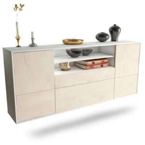 Sideboard Elk Grove | hängend | Korpus Weiß | Front in Zeder Holz Optik | 180x79x35cm (BxHxT)