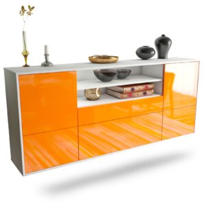 Sideboard Elk Grove | hängend | Korpus Weiß | Front in Hochglanz Orange | 180x79x35cm (BxHxT)