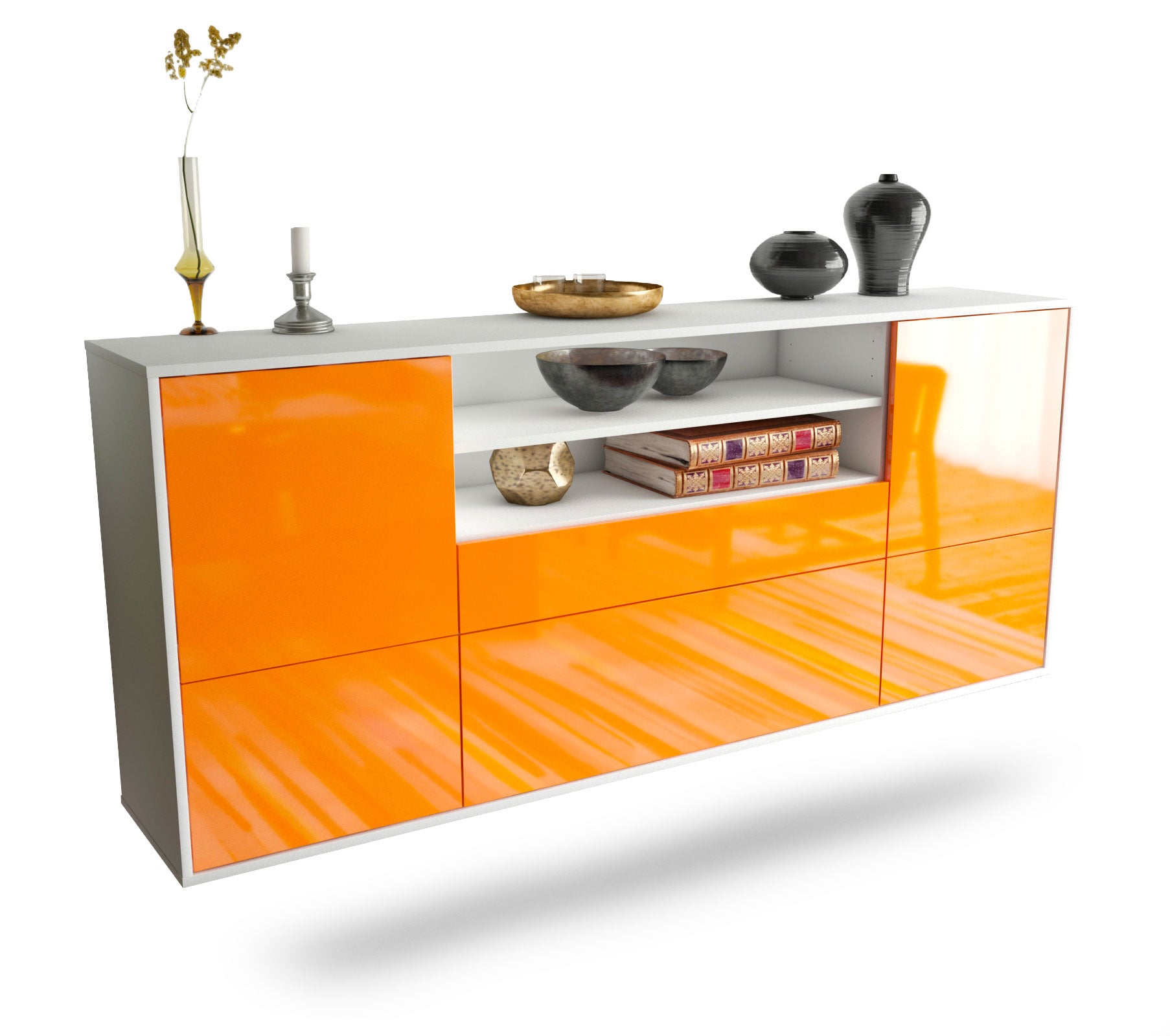 Sideboard Elk Grove | hängend | Korpus Weiß | Front in Hochglanz Orange | 180x79x35cm (BxHxT) 1 Sideboard Elk Grove | hängend | Korpus Weiß | Front in Hochglanz Orange | 180x79x35cm (BxHxT)