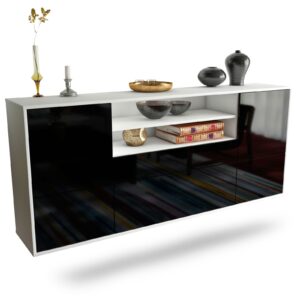 Sideboard Elk Grove | hängend | Korpus Weiß | Front in Hochglanz Schwarz | 180x79x35cm (BxHxT)