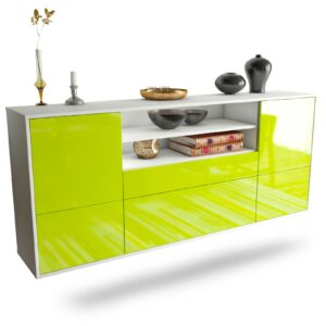 Sideboard Elk Grove | hängend | Korpus Weiß | Front in Hochglanz Grün | 180x79x35cm (BxHxT)