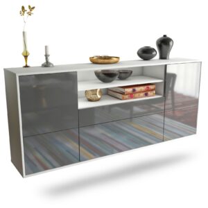 Sideboard Elk Grove | hängend | Korpus Weiß | Front in Hochglanz Grau | 180x79x35cm (BxHxT)