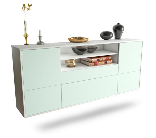 Sideboard Elk Grove | hängend | Korpus Weiß | Front in Mint | 180x79x35cm (BxHxT)