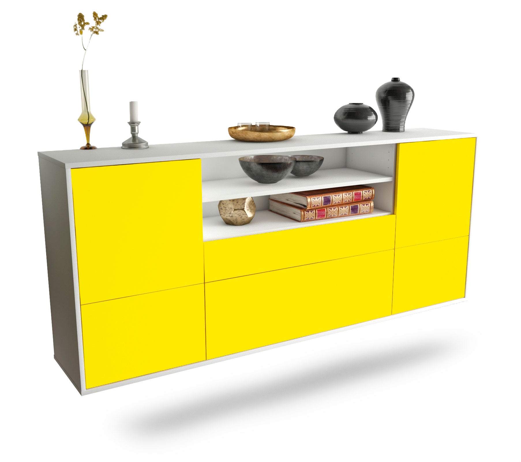 Sideboard Elk Grove | hängend | Korpus Weiß | Front in Gelb | 180x79x35cm (BxHxT) 1 Sideboard Elk Grove | hängend | Korpus Weiß | Front in Gelb | 180x79x35cm (BxHxT)