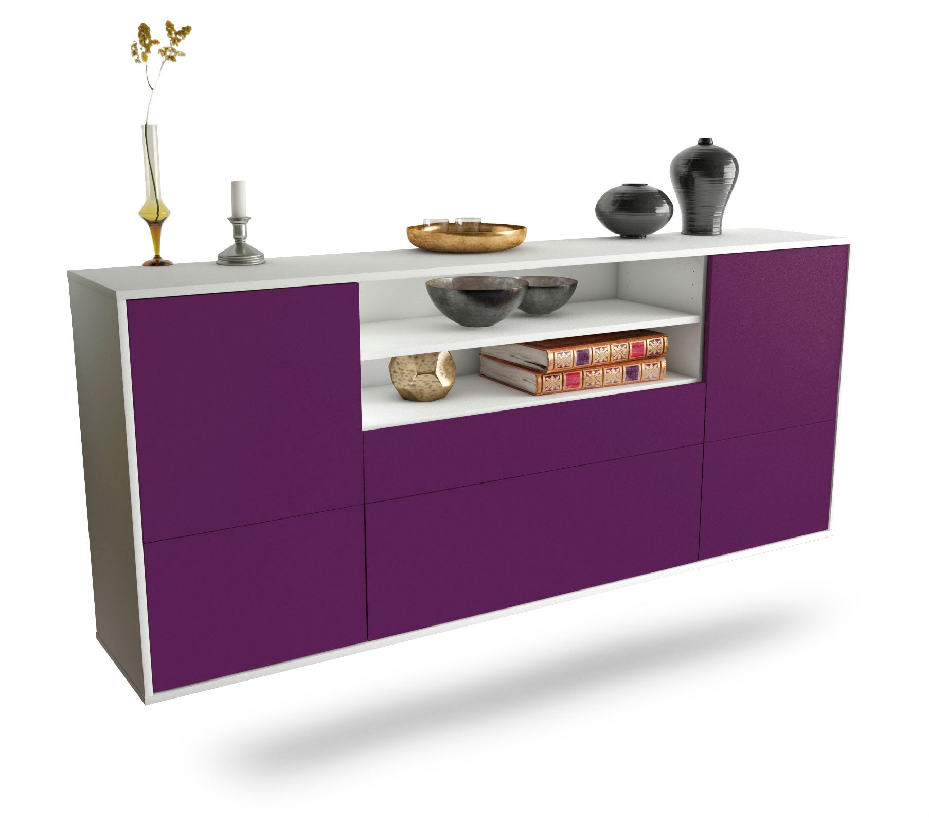 Sideboard Elk Grove | hängend | Korpus Weiß | Front in Lila | 180x79x35cm (BxHxT) 1 Sideboard Elk Grove | hängend | Korpus Weiß | Front in Lila | 180x79x35cm (BxHxT)