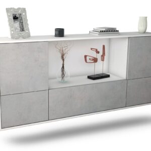 Sideboard Sunnyvale | hängend | Korpus Weiß | Front in Beton Optik | 180x79x35cm (BxHxT)