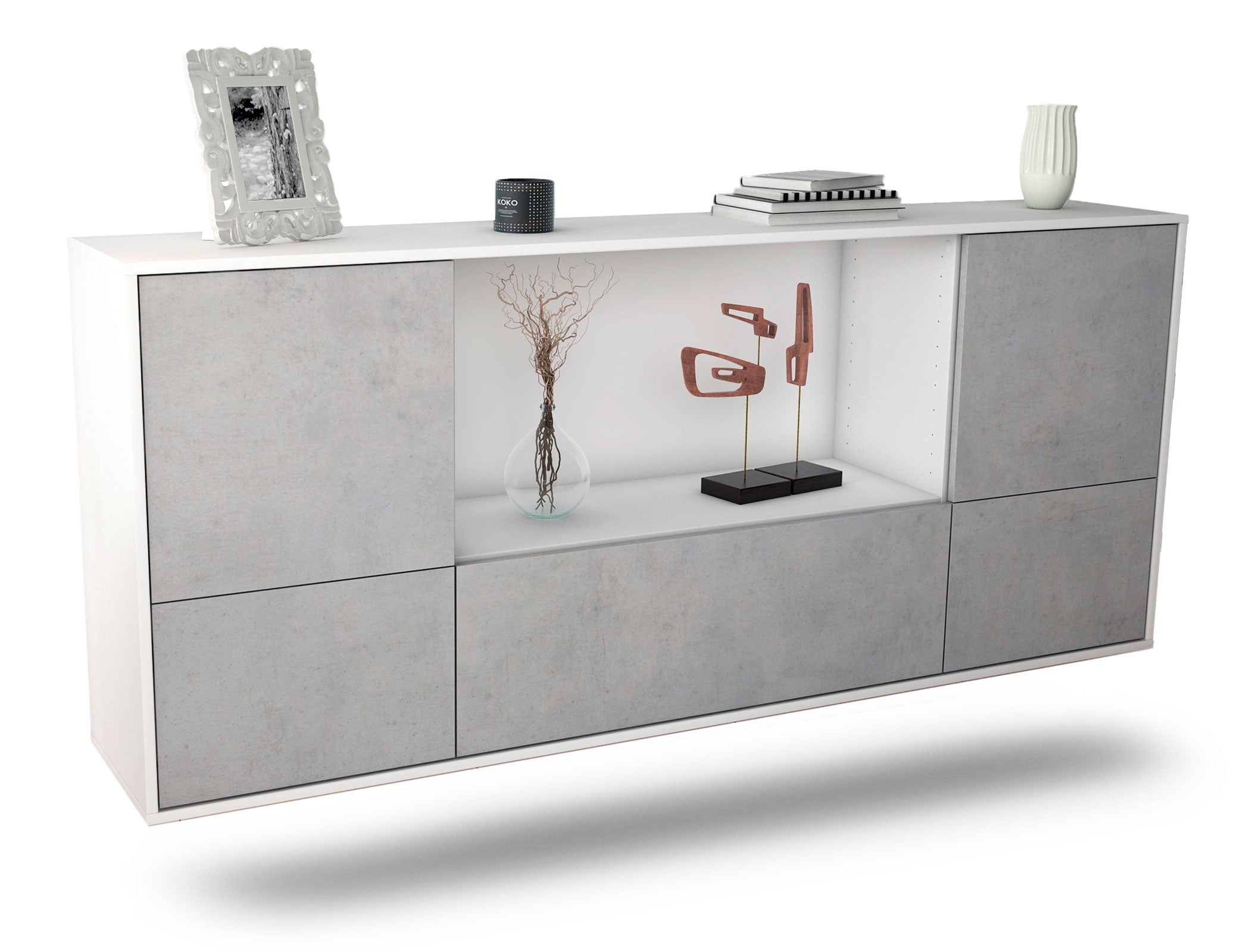 Sideboard Sunnyvale | hängend | Korpus Weiß | Front in Beton Optik | 180x79x35cm (BxHxT) 1 Sideboard Sunnyvale | hängend | Korpus Weiß | Front in Beton Optik | 180x79x35cm (BxHxT)