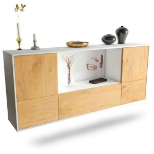Sideboard Sunnyvale | hängend | Korpus Weiß | Front in Eiche Holz Optik | 180x79x35cm (BxHxT)