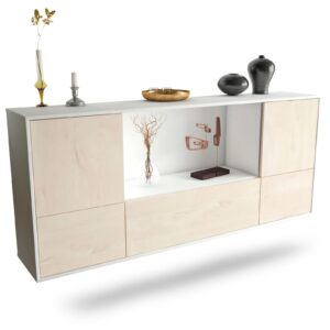 Sideboard Sunnyvale | hängend | Korpus Weiß | Front in Zeder Holz Optik | 180x79x35cm (BxHxT)