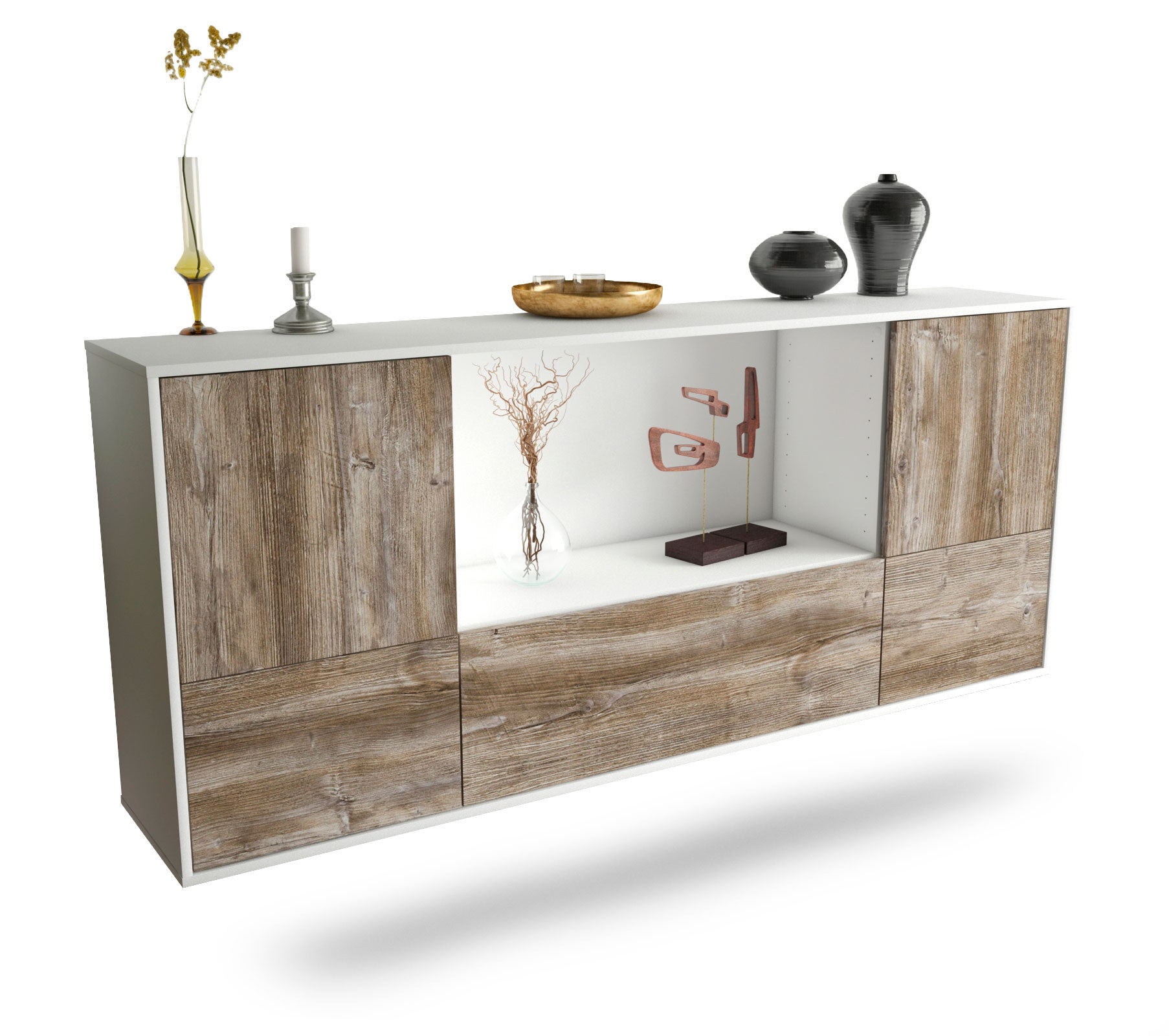 Sideboard Sunnyvale | hängend | Korpus Weiß | Front in Treibholz Holz Optik | 180x79x35cm (BxHxT) 1 Sideboard Sunnyvale | hängend | Korpus Weiß | Front in Treibholz Holz Optik | 180x79x35cm (BxHxT)