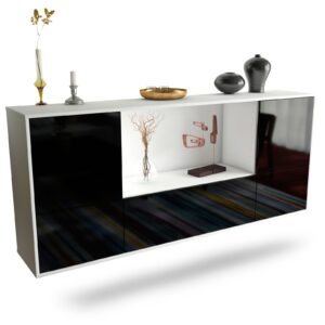 Sideboard Sunnyvale | hängend | Korpus Weiß | Front in Hochglanz Schwarz | 180x79x35cm (BxHxT)