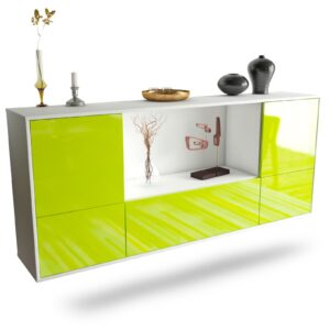 Sideboard Sunnyvale | hängend | Korpus Weiß | Front in Hochglanz Grün | 180x79x35cm (BxHxT)