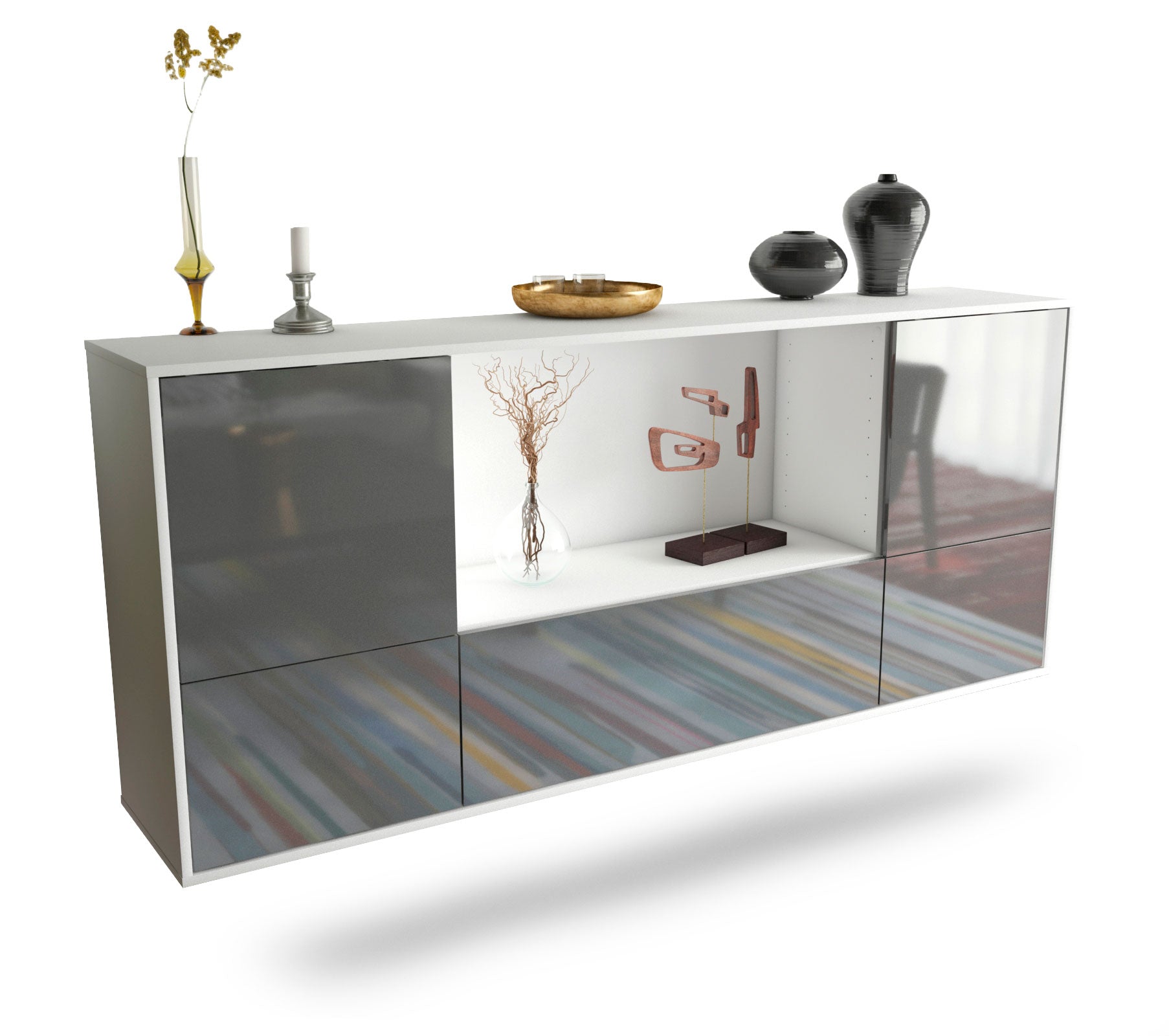 Sideboard Sunnyvale | hängend | Korpus Weiß | Front in Hochglanz Grau | 180x79x35cm (BxHxT) 1 Sideboard Sunnyvale | hängend | Korpus Weiß | Front in Hochglanz Grau | 180x79x35cm (BxHxT)