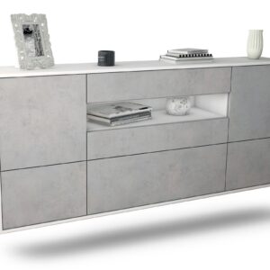 Sideboard Savannah | hängend | Korpus Weiß | Front in Beton Optik | 180x79x35cm (BxHxT)