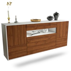 Sideboard Savannah | hängend | Korpus Weiß | Front in Walnuss Holz Optik | 180x79x35cm (BxHxT)