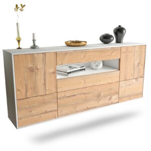 Sideboard Savannah | hängend | Korpus Weiß | Front in Pinie Holz Optik | 180x79x35cm (BxHxT)