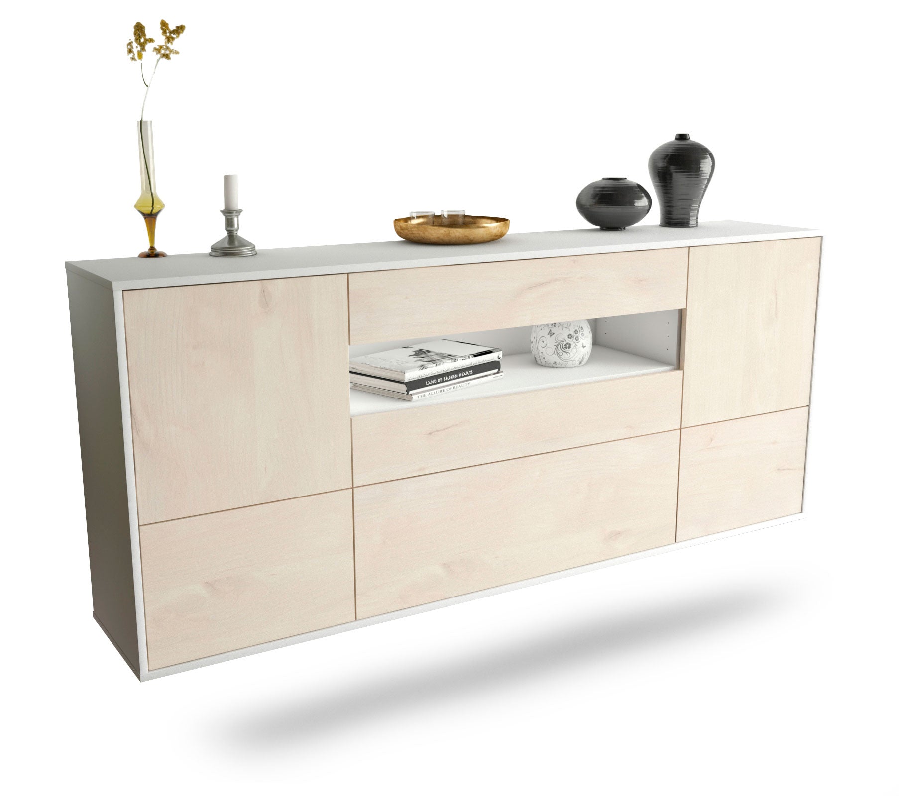 Sideboard Savannah | hängend | Korpus Weiß | Front in Zeder Holz Optik | 180x79x35cm (BxHxT) 1 Sideboard Savannah | hängend | Korpus Weiß | Front in Zeder Holz Optik | 180x79x35cm (BxHxT)