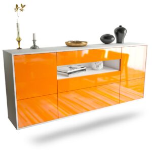 Sideboard Savannah | hängend | Korpus Weiß | Front in Hochglanz Orange | 180x79x35cm (BxHxT)