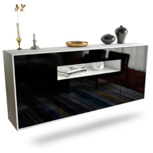 Sideboard Savannah | hängend | Korpus Weiß | Front in Hochglanz Schwarz | 180x79x35cm (BxHxT)