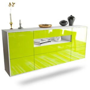 Sideboard Savannah | hängend | Korpus Weiß | Front in Hochglanz Grün | 180x79x35cm (BxHxT)