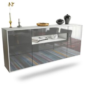 Sideboard Savannah | hängend | Korpus Weiß | Front in Hochglanz Grau | 180x79x35cm (BxHxT)