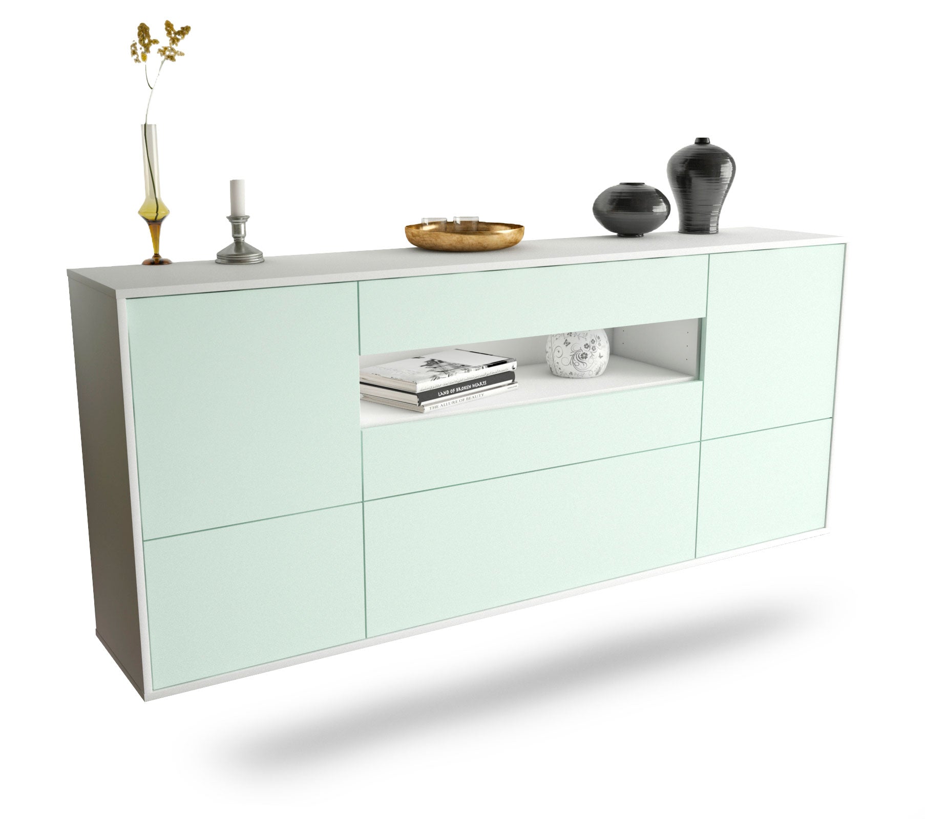 Sideboard Savannah | hängend | Korpus Weiß | Front in Mint | 180x79x35cm (BxHxT) 1 Sideboard Savannah | hängend | Korpus Weiß | Front in Mint | 180x79x35cm (BxHxT)