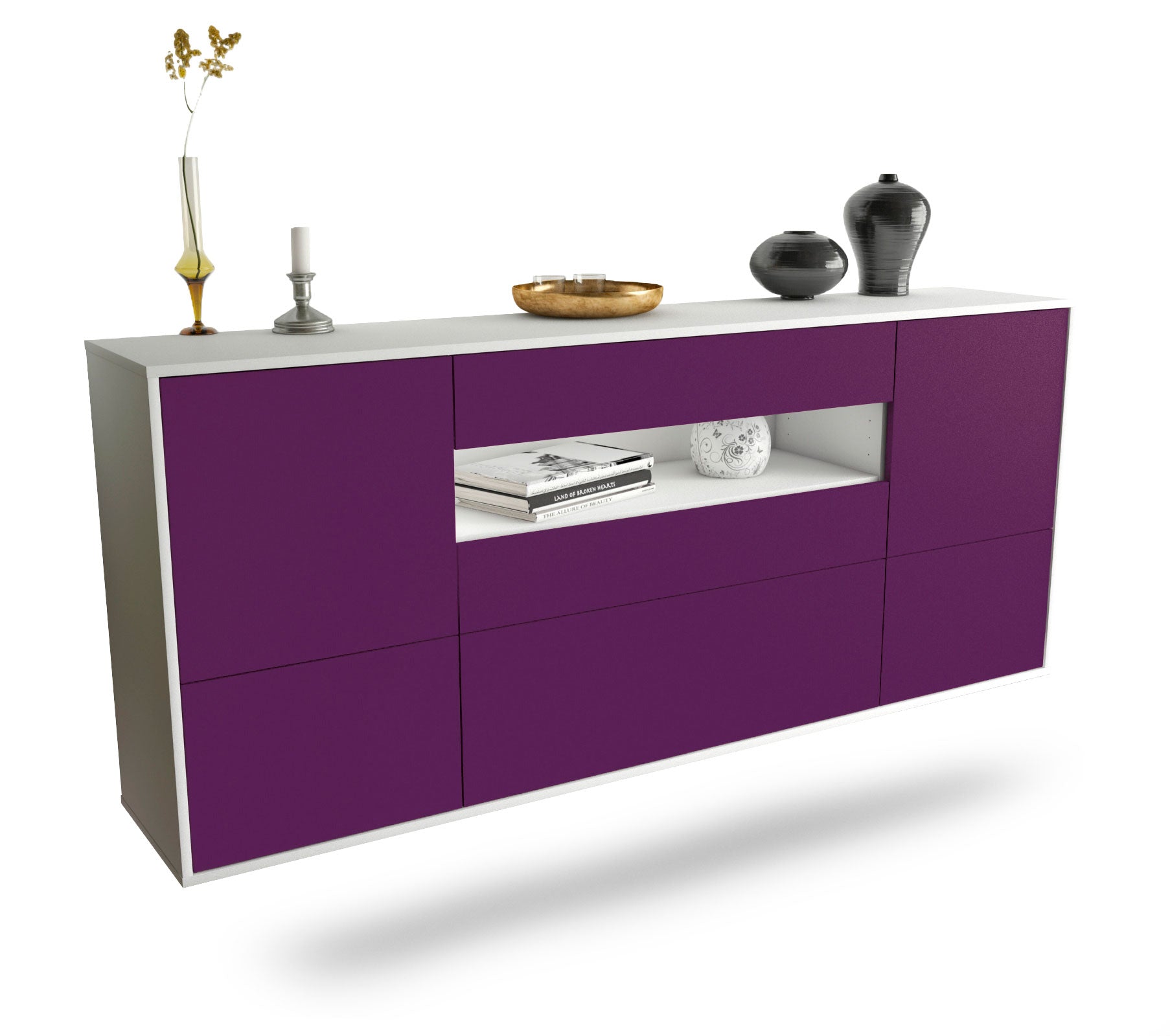 Sideboard Savannah | hängend | Korpus Weiß | Front in Lila | 180x79x35cm (BxHxT) 1 Sideboard Savannah | hängend | Korpus Weiß | Front in Lila | 180x79x35cm (BxHxT)