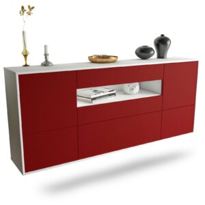 Sideboard Savannah | hängend | Korpus Weiß | Front in Bordeaux | 180x79x35cm (BxHxT)