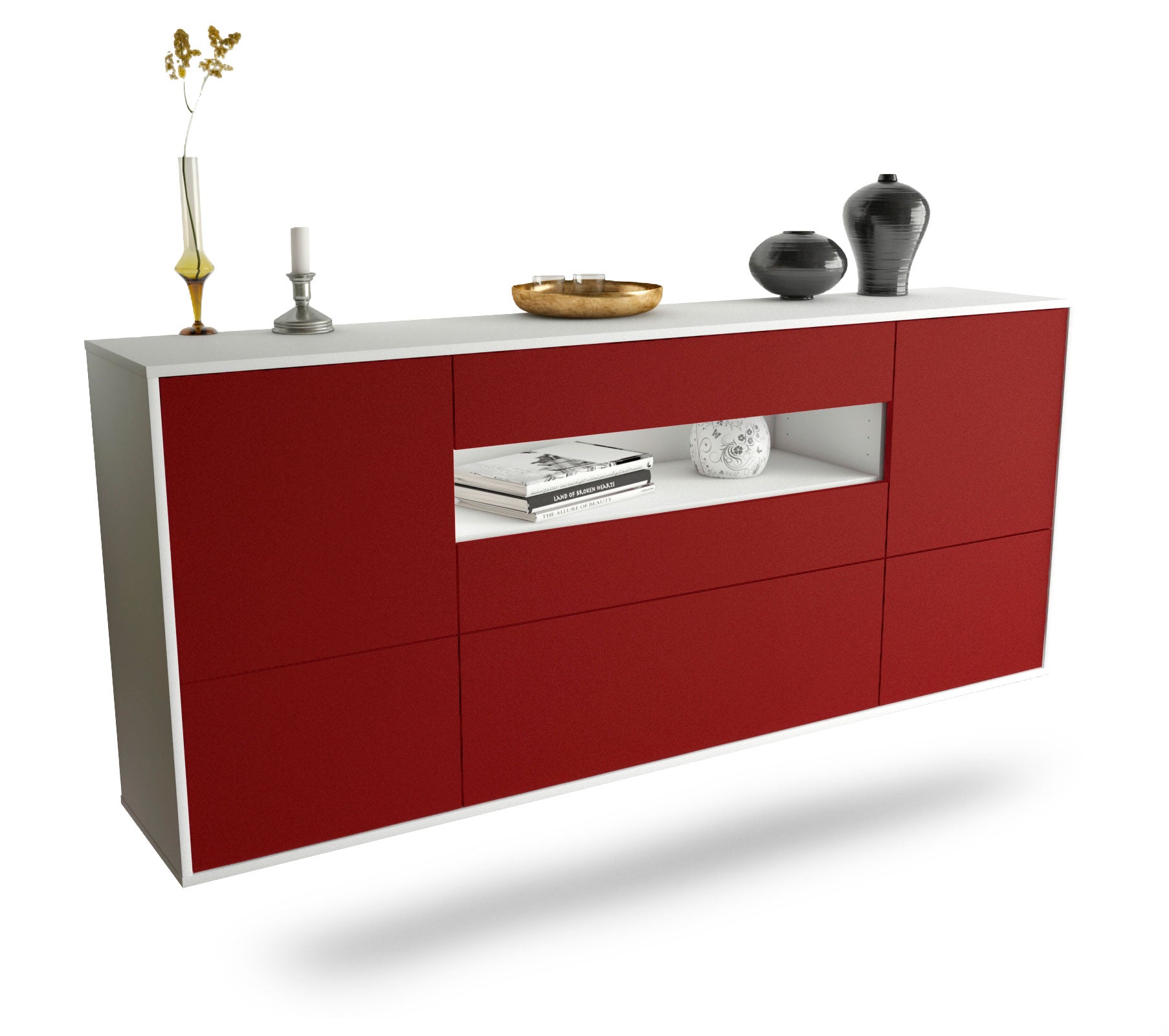 Sideboard Savannah | hängend | Korpus Weiß | Front in Bordeaux | 180x79x35cm (BxHxT) 1 Sideboard Savannah | hängend | Korpus Weiß | Front in Bordeaux | 180x79x35cm (BxHxT)