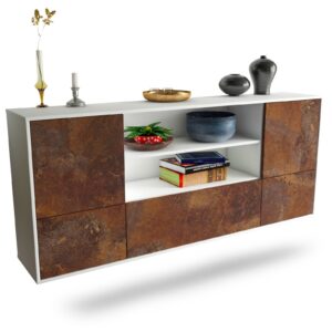 Sideboard Sterling Heights | hängend | Korpus Weiß | Front in Rost Optik | 180x79x35cm (BxHxT)