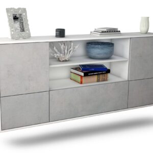 Sideboard Sterling Heights | hängend | Korpus Weiß | Front in Beton Optik | 180x79x35cm (BxHxT)