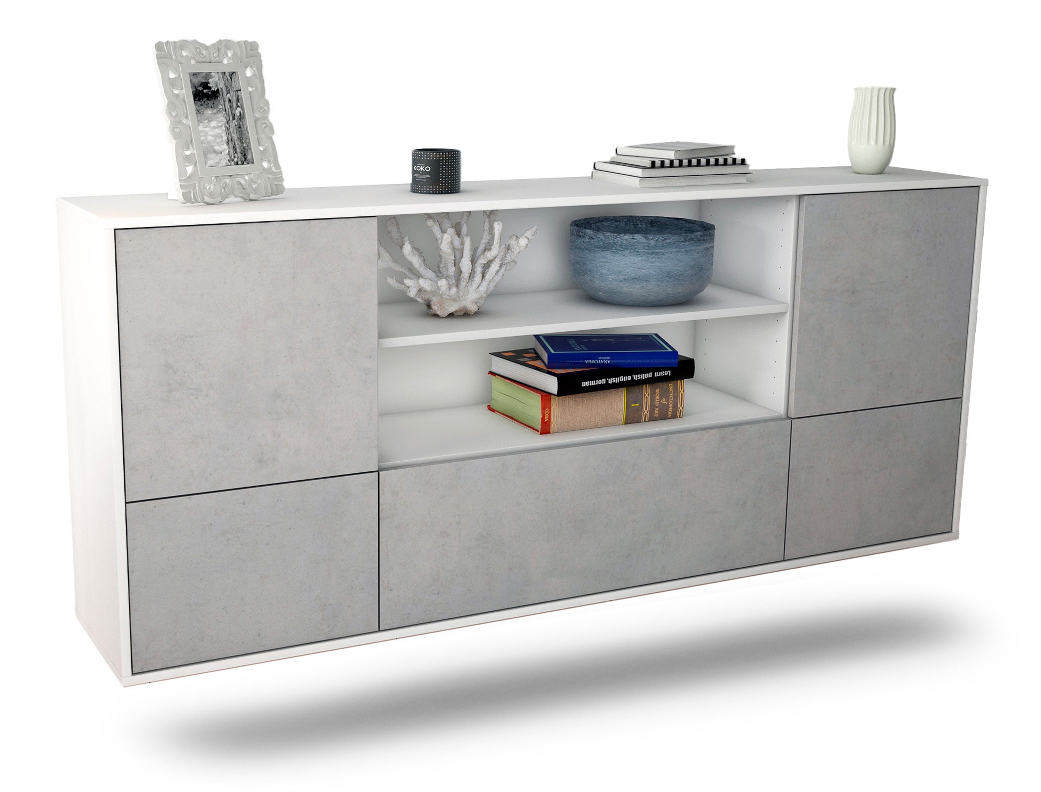 Sideboard Sterling Heights | hängend | Korpus Weiß | Front in Beton Optik | 180x79x35cm (BxHxT) 1 Sideboard Sterling Heights | hängend | Korpus Weiß | Front in Beton Optik | 180x79x35cm (BxHxT)