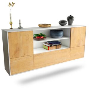 Sideboard Sterling Heights | hängend | Korpus Weiß | Front in Eiche Holz Optik | 180x79x35cm (BxHxT)